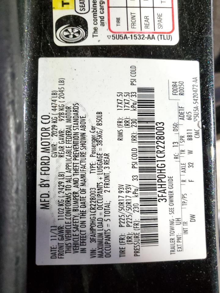 3fahp0hg1cr228003 3FAHP0HG1CR228003 2012 Ford Fusion Se