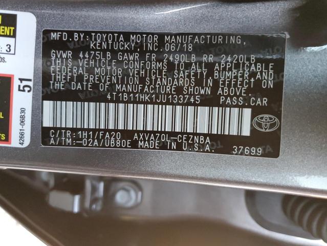 4T1B11HK1JU133745 | 2018 Toyota camry l