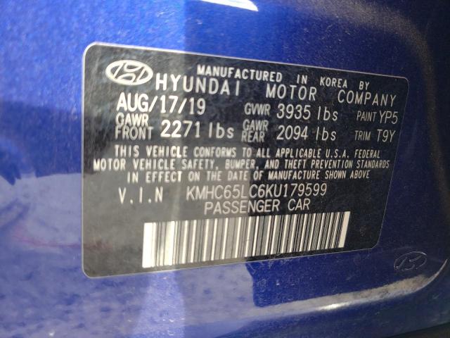 2019 HYUNDAI IONIQ BLUE - KMHC65LC6KU179599