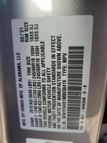 5FNYF5H51MB030419 | 2021 Honda pilot exl