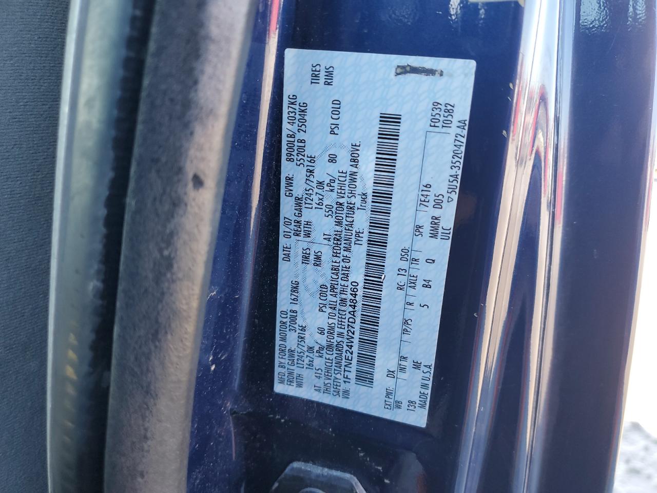 1ftne24w27da48460 1FTNE24W27DA48460 2007 Ford Econoline E250 Van