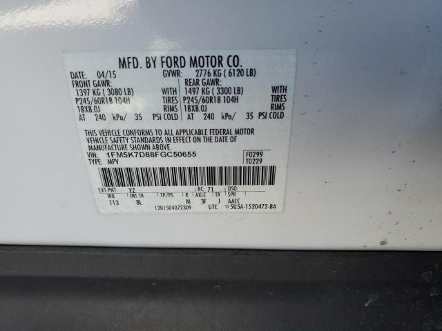 2015 Ford Explorer Xlt VIN: 1FM5K7D88FGC50655 Lot: 74964943