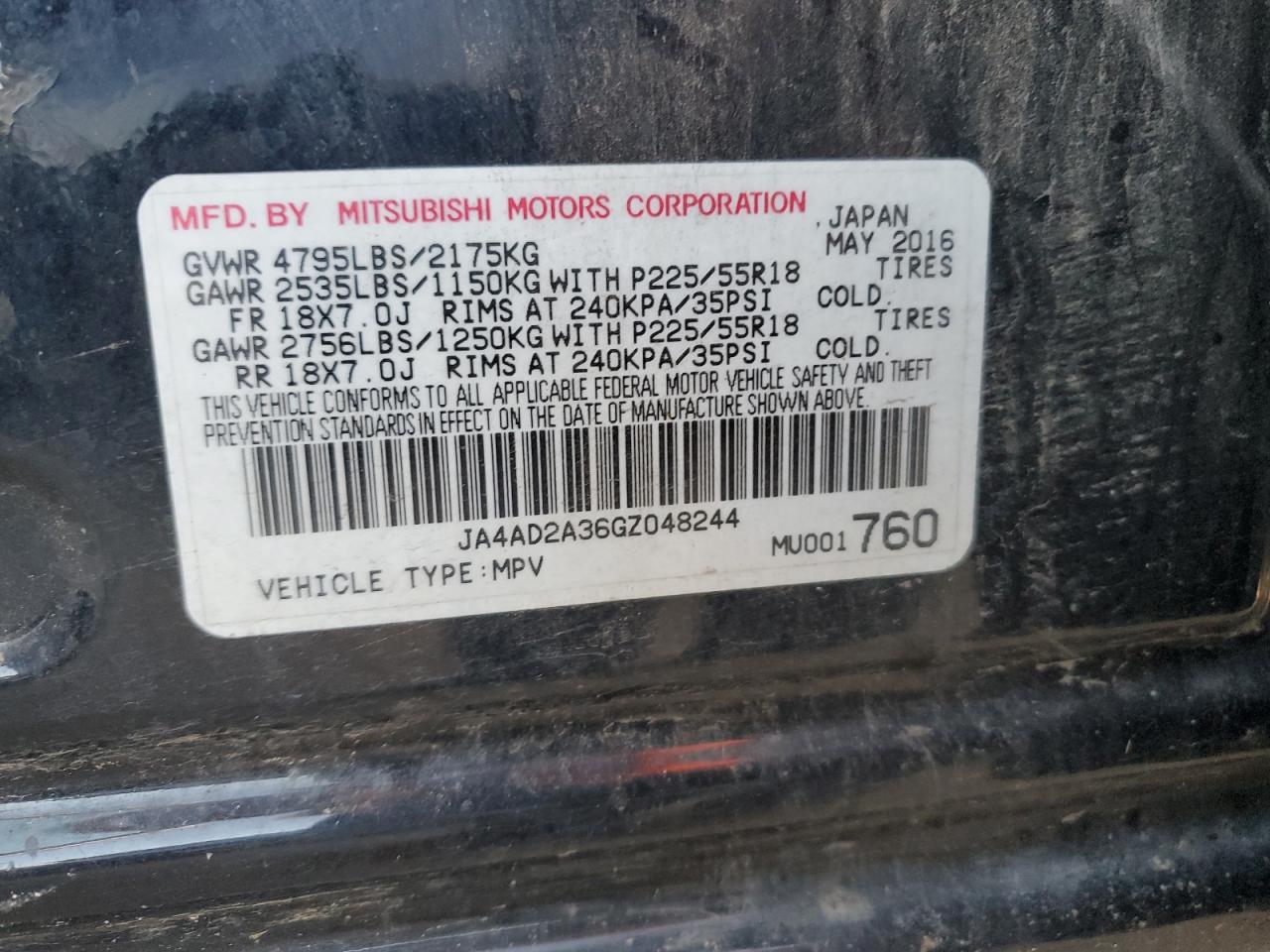 JA4AD2A36GZ048244 2016 Mitsubishi Outlander Es