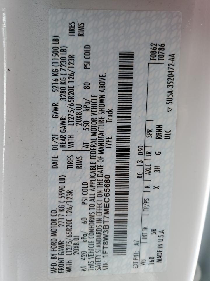 1FT8W3BT7MEC65680 2021 Ford F350 Super Duty