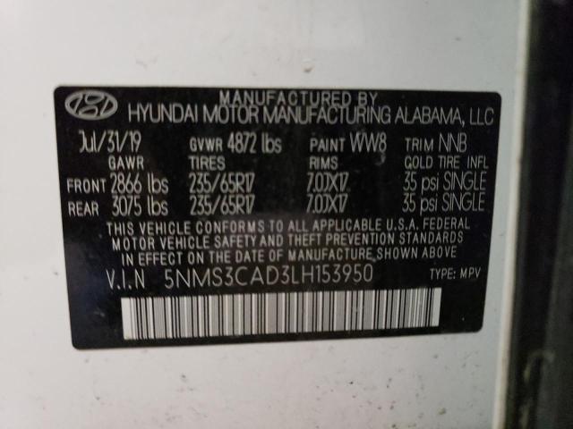 5NMS3CAD3LH153950 | 2020 HYUNDAI SANTA FE S