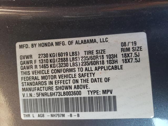 5FNRL6H73LB003600 | 2020 Honda odyssey exl