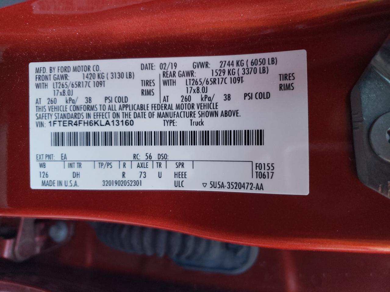1fter4fh6kla13160 1FTER4FH6KLA13160 2019 Ford Ranger Xl