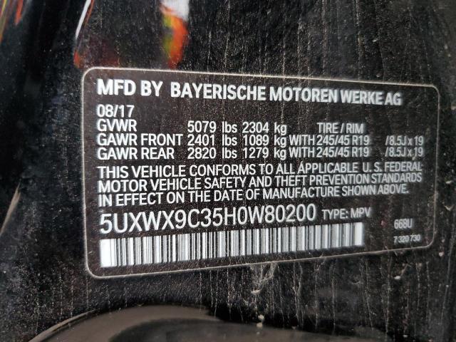 5UXWX9C35H0W80200 Auction: COPART Lot: 77065283 Location: TX - DALLAS SOUTH 5UXWX9C35H0W80200 BMW X3 2017 BLACK Photo 13