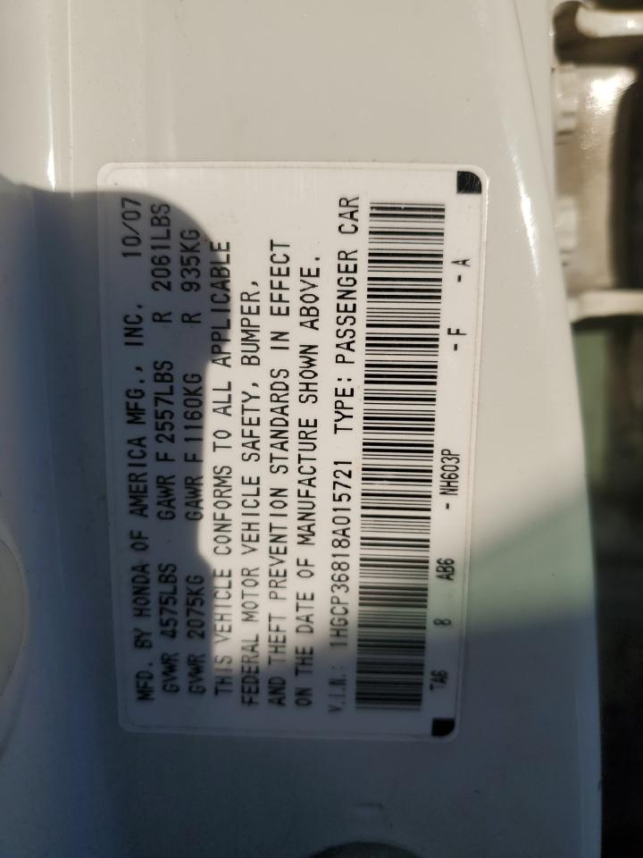 1HGCP36818A015721 2008 Honda Accord Exl 1HGCP36818A015721 2008 Honda Accord Exl