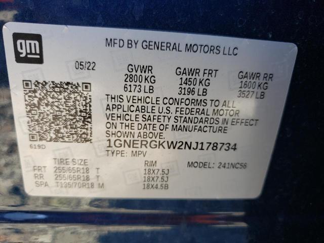 1GNERGKW2NJ178734 | 2022 CHEVROLET TRAVERSE L