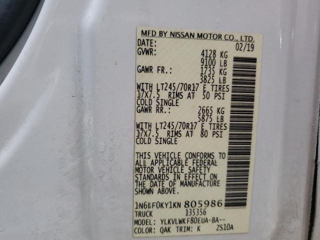 2019 NISSAN NV 2500 S - 1N6BF0KY1KN805986