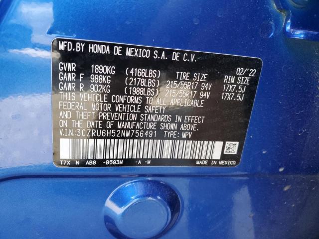 3CZRU6H52NM756491 | 2022 HONDA HR-V EX