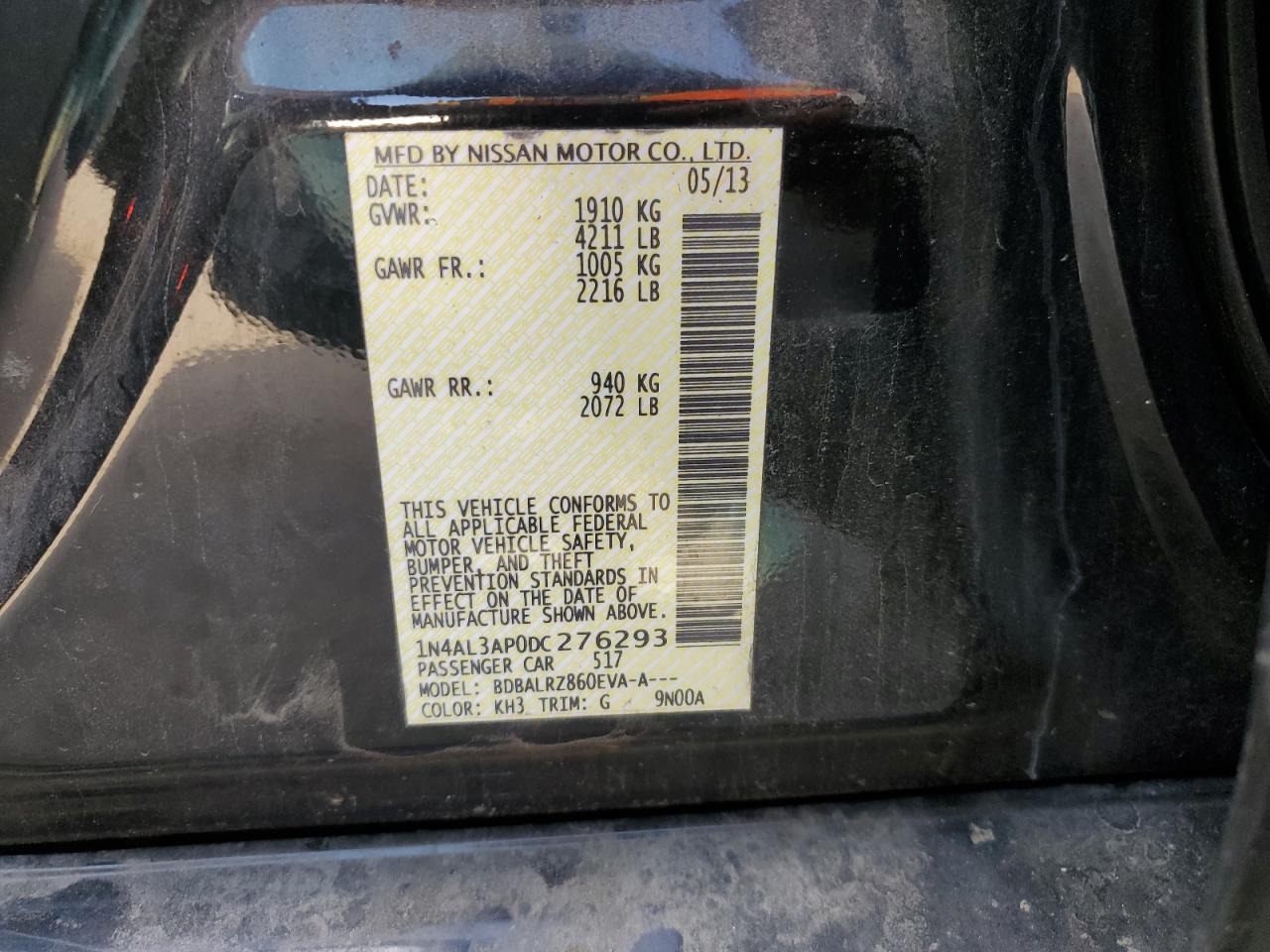 Lot #2206830653 2013 NISSAN ALTIMA