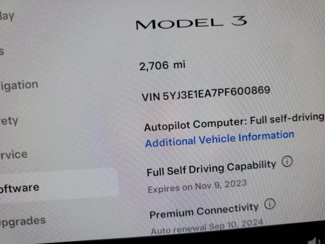 5YJ3E1EA7PF600869 | 2023 TESLA MODEL 3