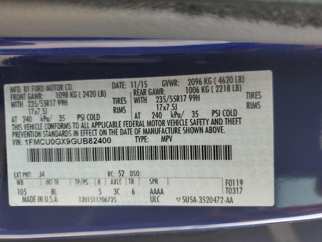1FMCU0GX9GUB82400 Ford ESCAPE SE