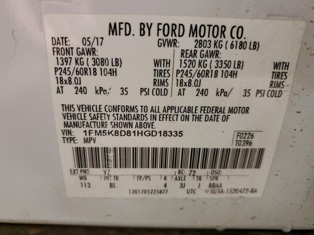 1FM5K8D81HGD18335 | 2017 FORD EXPLORER X