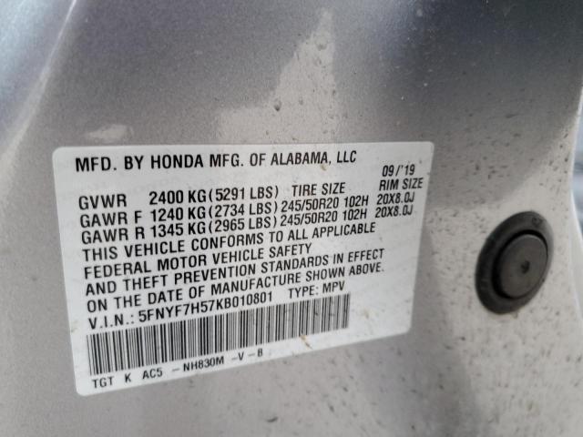 5FNYF7H57KB010801 | 2019 HONDA PASSPORT E