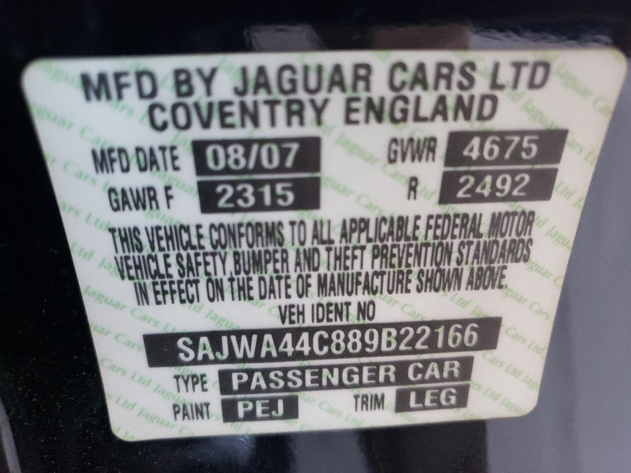 sajwa44c889b22166 SAJWA44C889B22166 2008 Jaguar Xkr