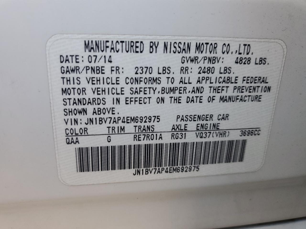 2014 Infiniti Q50 Base vin: JN1BV7AP4EM692975