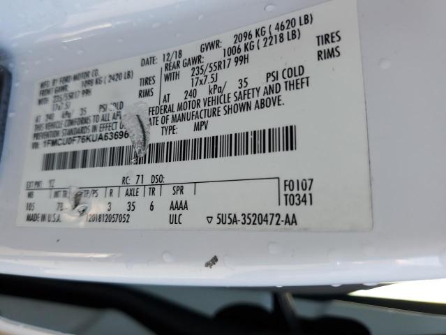 1FMCU0F76KUA63696 | 2019 FORD ESCAPE S