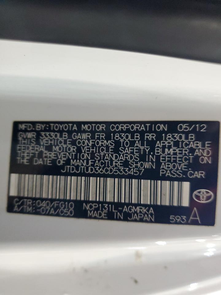 2012 Toyota Yaris vin: JTDJTUD36CD533457