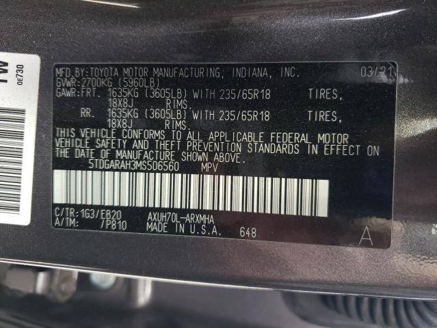 VIN 5TDGARAH3MS506560 2021 Toyota Highlander, Hybri... no.12