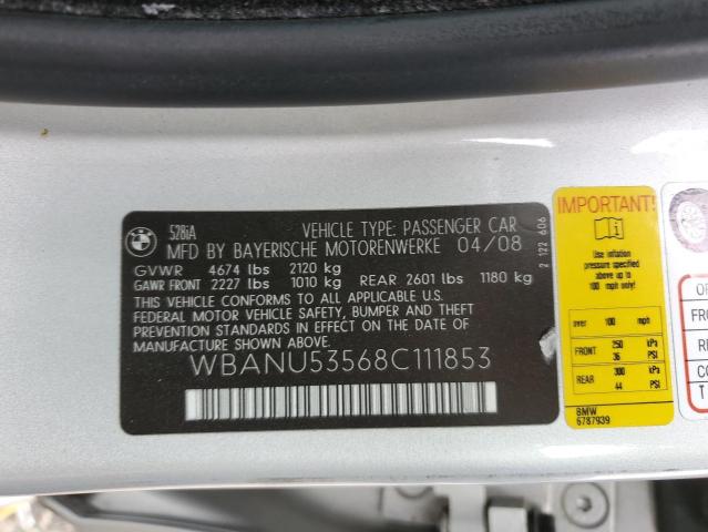 2008 BMW 528 I VIN: WBANU53568C111853 Lot: 75186843
