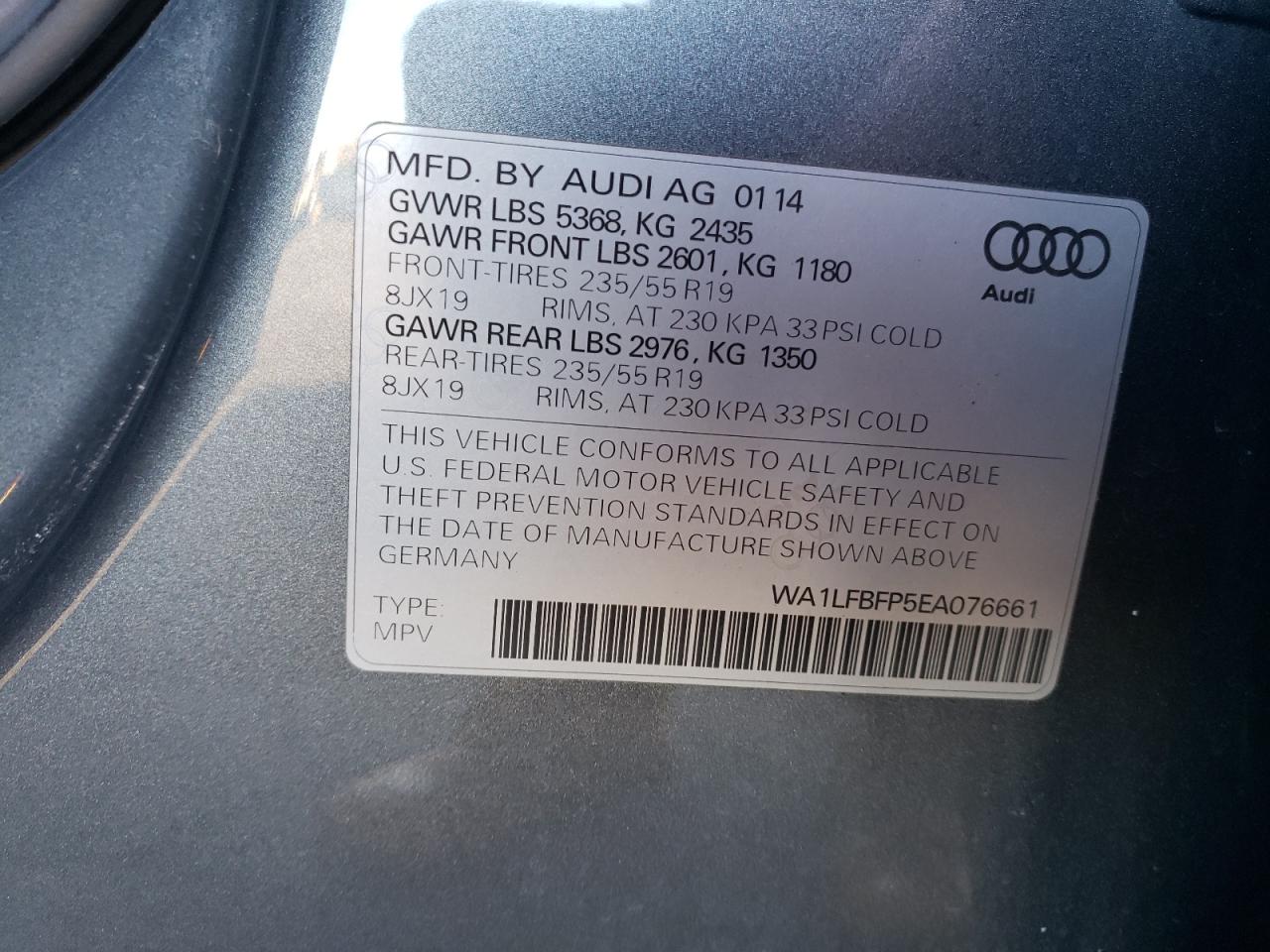 2014 Audi Q5 Premium Plus vin: WA1LFBFP5EA076661
