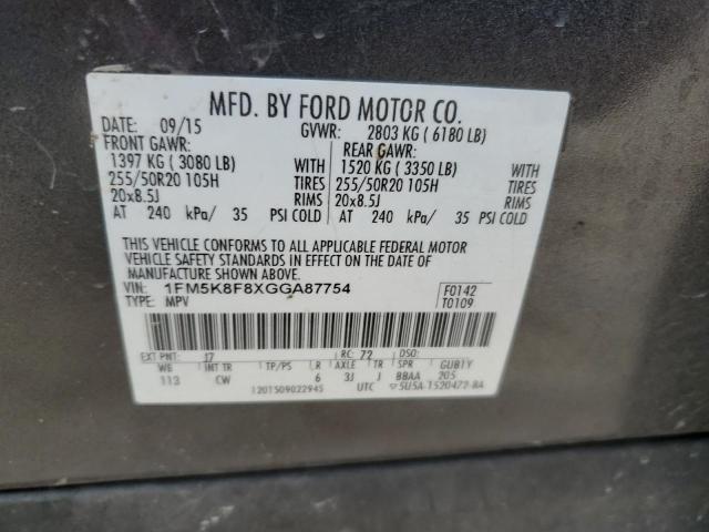 2016 FORD EXPLORER L - 1FM5K8F8XGGA87754