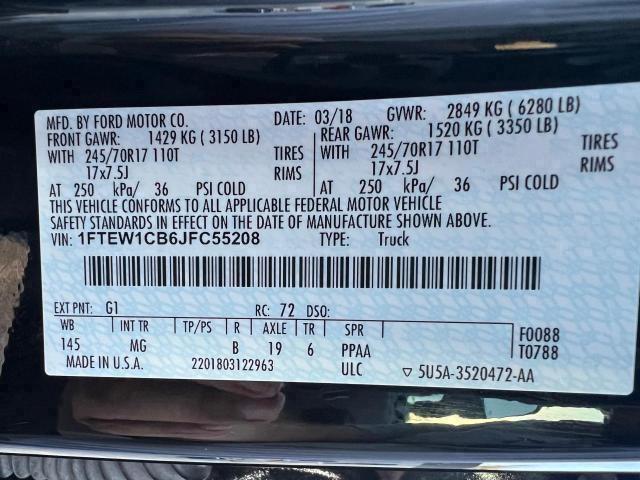 1FTEW1CB6JFC55208 Ford F150 Supercrew