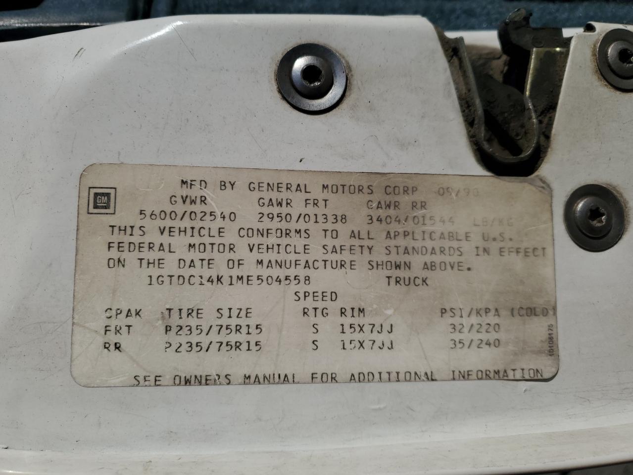 1GTDC14K1ME504558 1991 GMC Sierra C1500