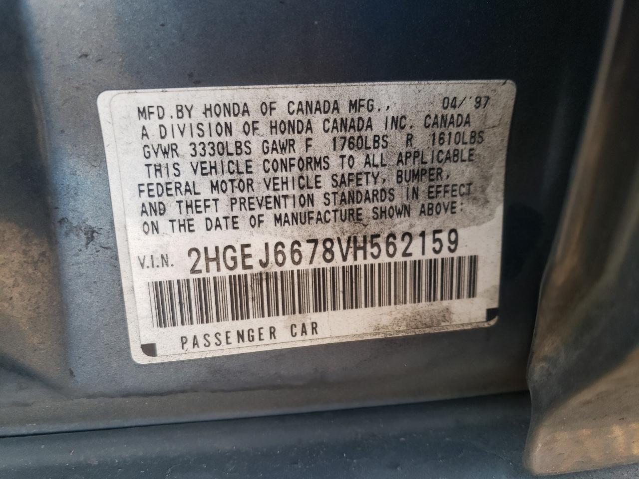 2HGEJ6678VH562159 1997 Honda Civic Lx 2HGEJ6678VH562159 1997 Honda Civic Lx