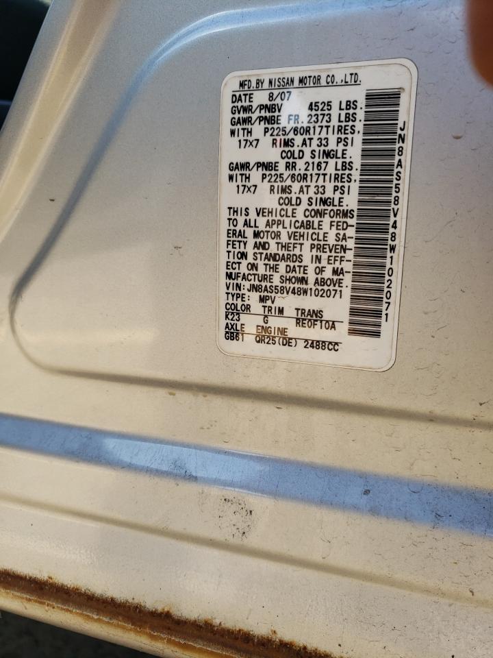 JN8AS58V48W102071 2008 Nissan Rogue S