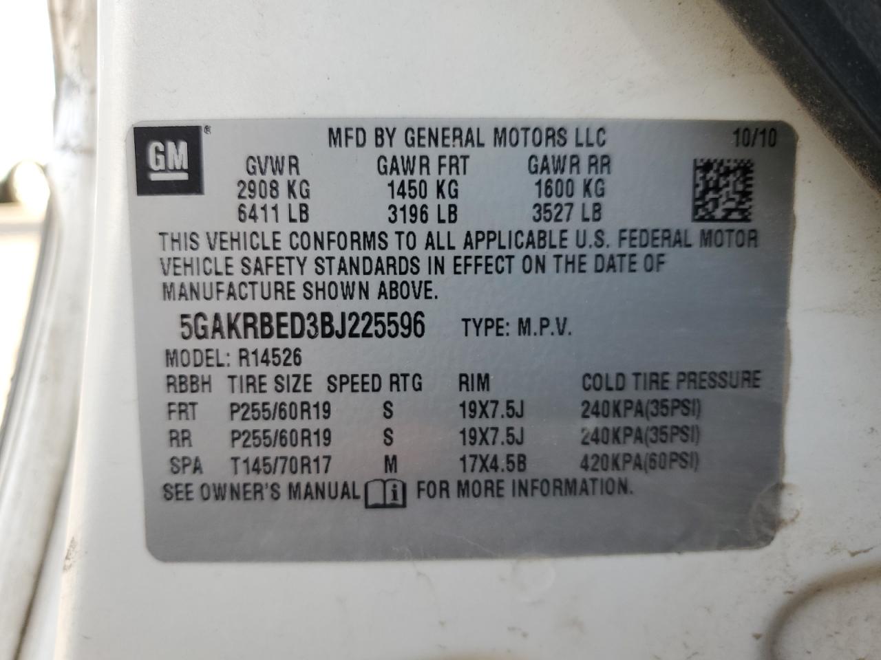 5GAKRBED3BJ225596 2011 Buick Enclave Cxl