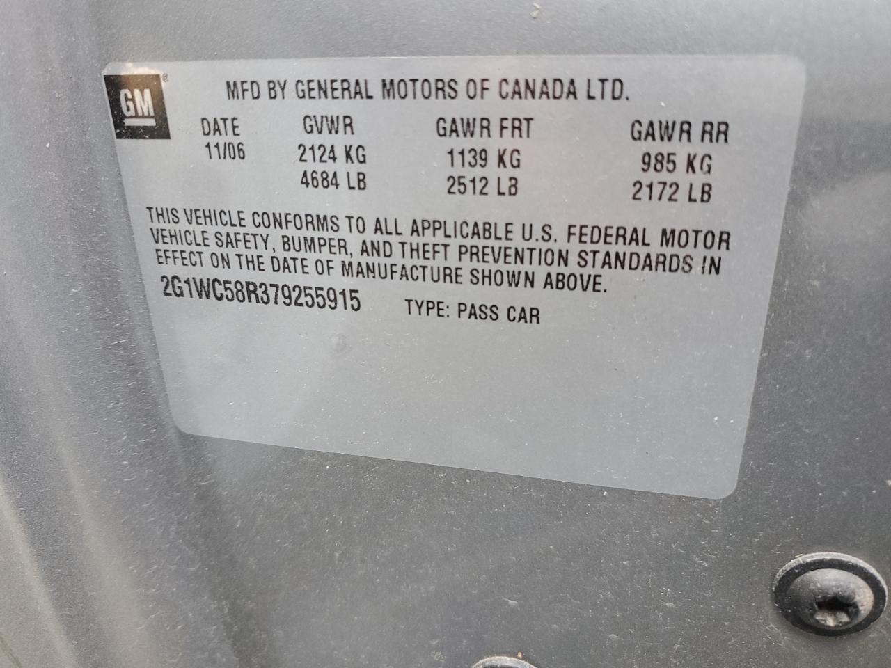 2G1WC58R379255915 2007 Chevrolet Impala Lt