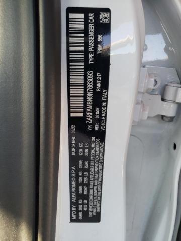 2022 ALFA ROMEO 147 ZARFAMBN9N7663093