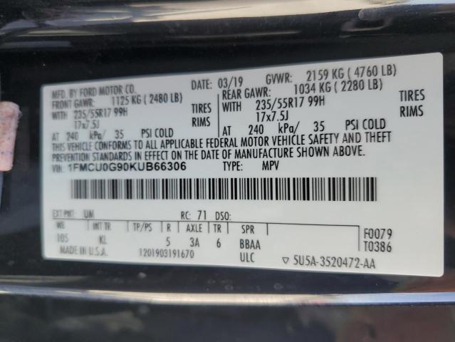 1FMCU0G90KUB66306 2019 FORD ESCAPE, photo no. 12