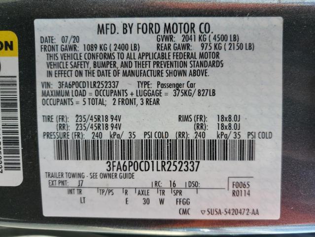 3FA6P0CD1LR252337 2020 FORD FUSION, photo no. 12