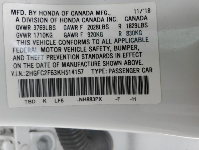 2HGFC2F63KH514157 | 2019 HONDA CIVIC LX