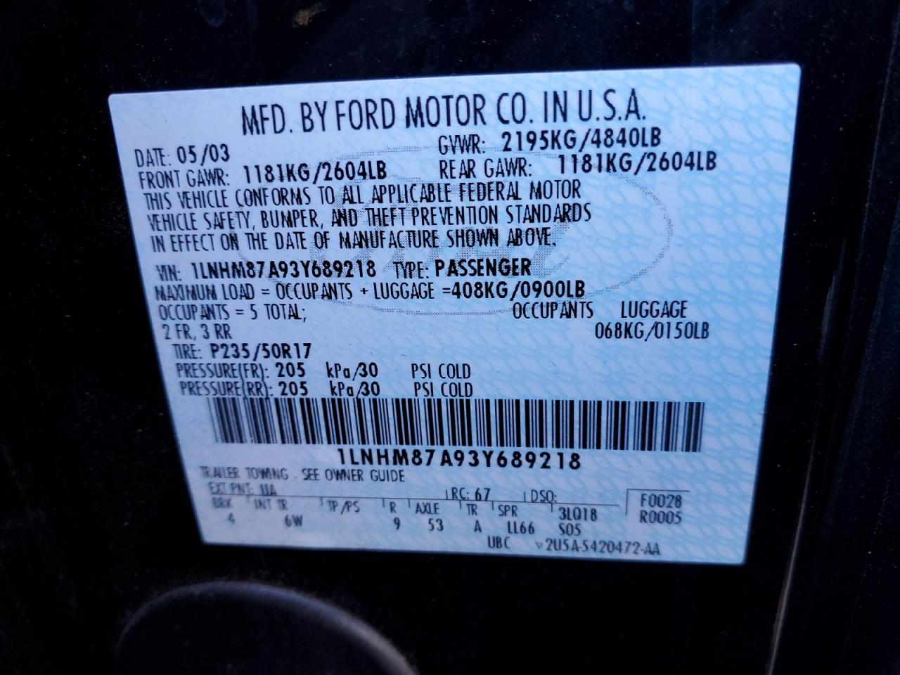 1lnhm87a93y689218 1LNHM87A93Y689218 2003 Lincoln Ls