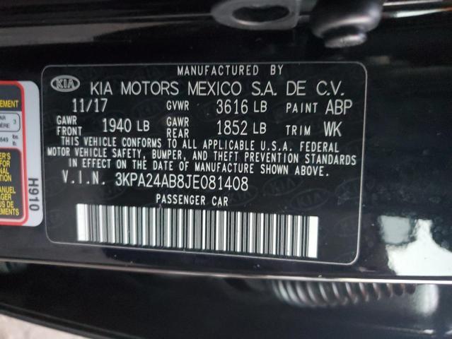 3KPA24AB8JE081408 | 2018 KIA RIO LX