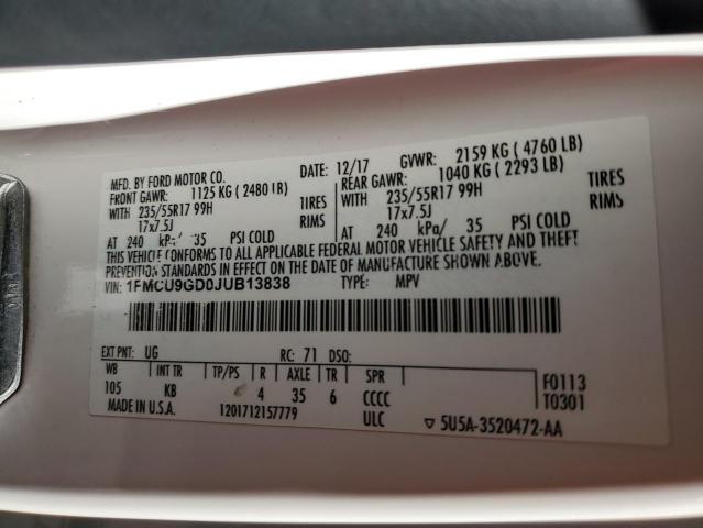 1FMCU9GD0JUB13838 Ford ESCAPE SE