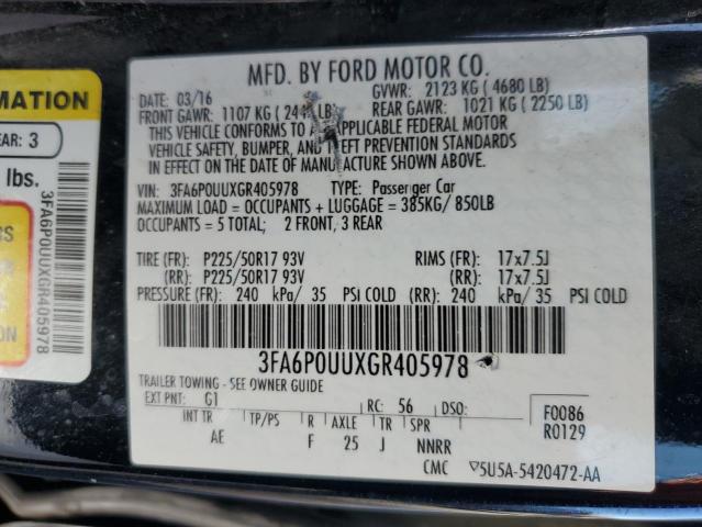 3FA6P0UUXGR405978 | 2016 FORD FUSION S H