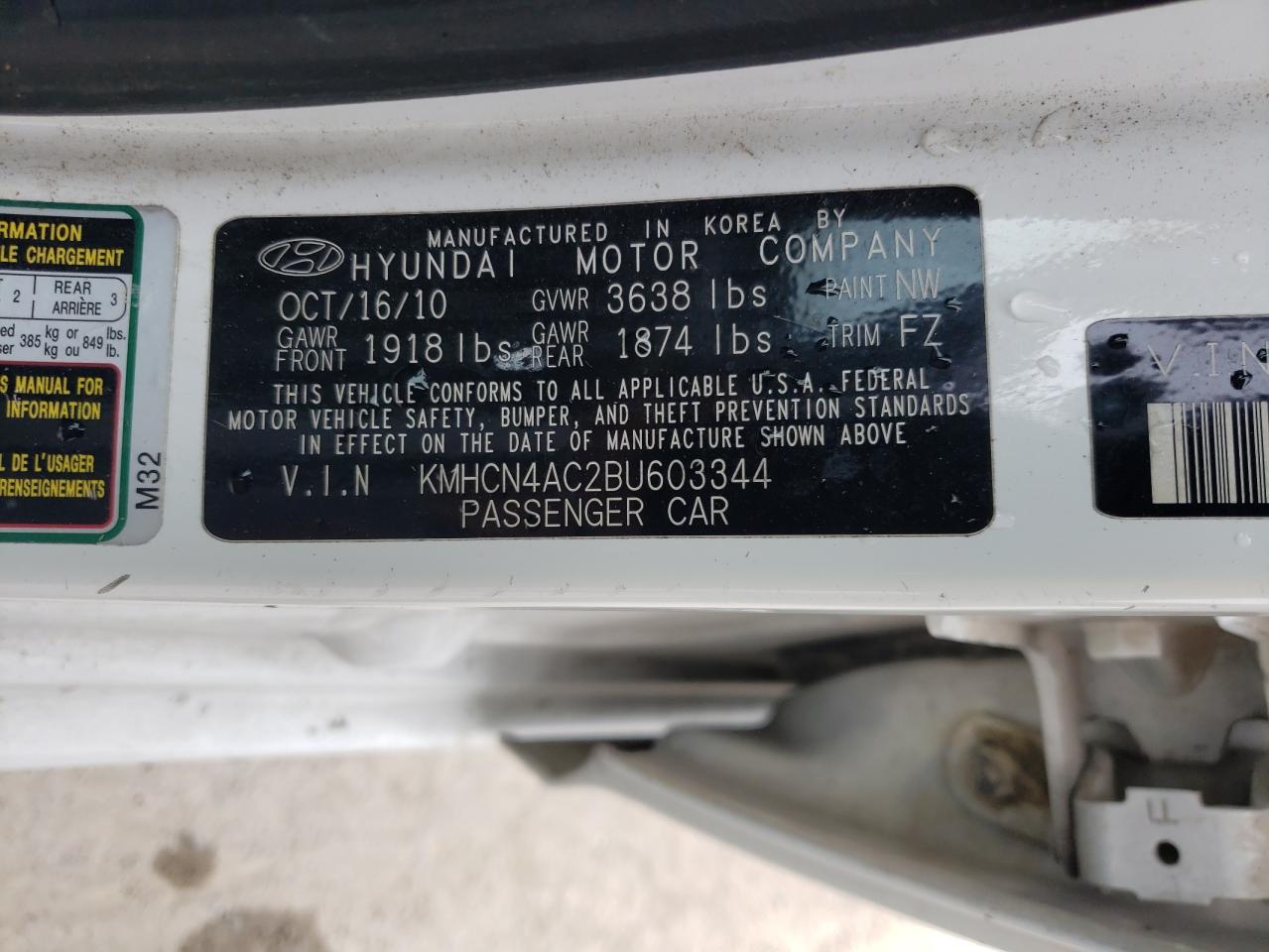 KMHCN4AC2BU603344 2011 Hyundai Accent Gls