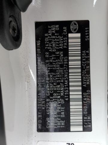 2022 TOYOTA CAMRY NIGH - 4T1G31AK5NU577985