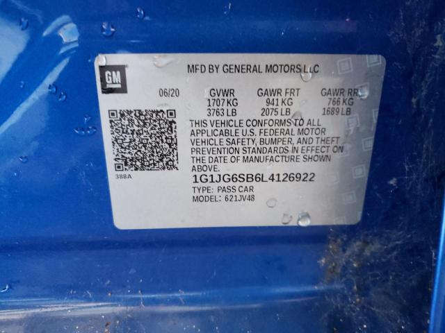 2020 Chevrolet Sonic VIN: 1G1JG6SB6L4126922 Lot: 74550673