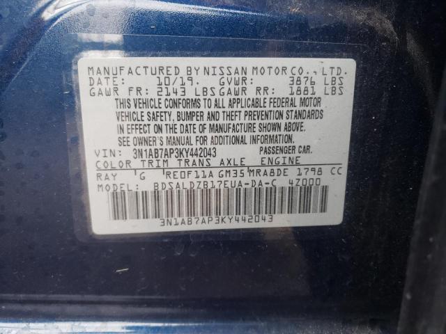 3N1AB7AP3KY442043 | 2019 NISSAN SENTRA S