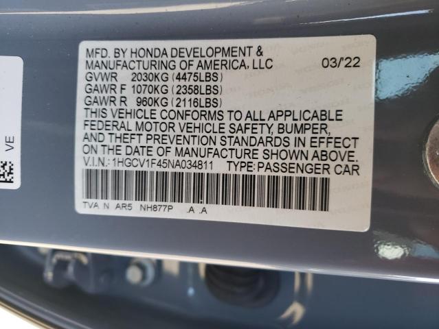 1HGCV1F45NA034811 | 2022 HONDA ACCORD SPO