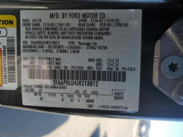 3FA6P0LU4JR218812 Ford Fusion Se Hybrid