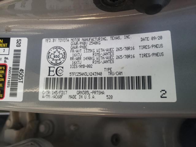 5TFCZ5AN3LX243940 | 2020 TOYOTA TACOMA DOU
